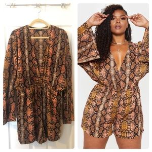 Plus Snake Print Flare Sleeve Romper